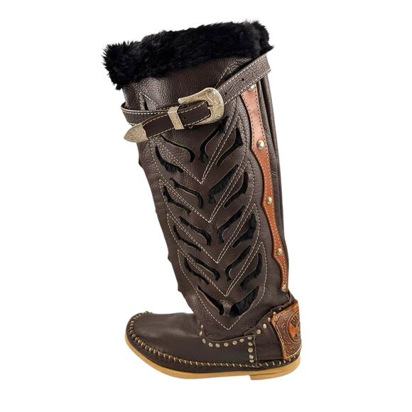 Hector Riccione Italy Indianini Boots Brown Fur Trim Studs Handmade Penny Lane 7 - Picture 2 of 16